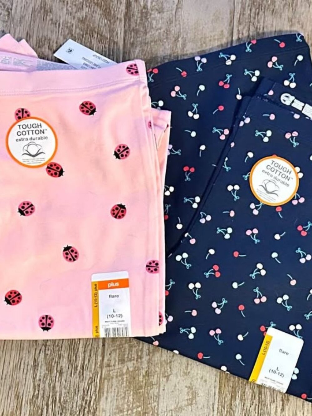 Tough Cotton Girls Flare Leggings Size L (10-12) 2-Pack
